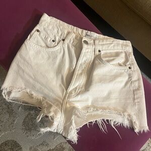 Zara White Frayed Denim Shorts